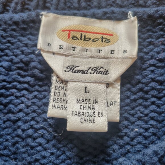 Talbots Petite Hand Knit Blue Cable Knit Button-Up Cardigan Sweater L - Picture 4 of 5